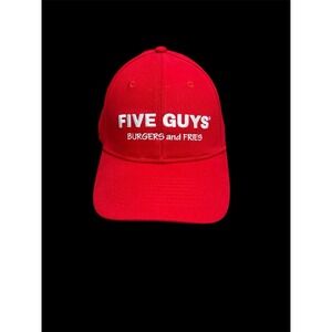 Five Guys Hat Cap Strap Back Red Burgers Fries Restaurant Adjustable